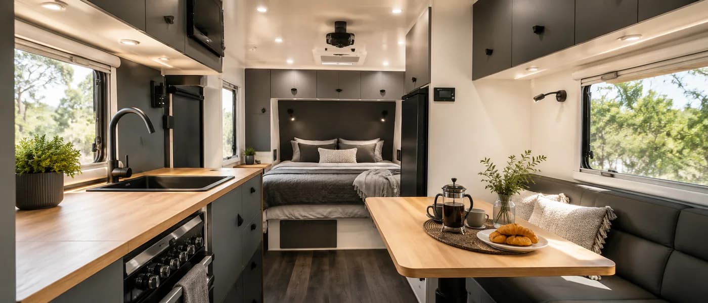 Inside a Canyon — kitchen, dinette and queen bed