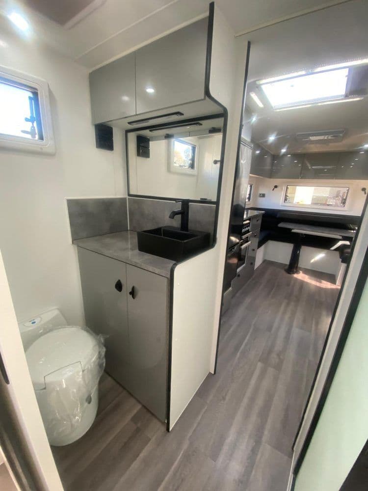 Summit — Ensuite — grey scheme, black tapware
