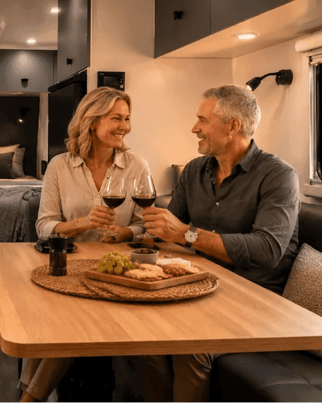 Couple at the dinette inside a Canyon