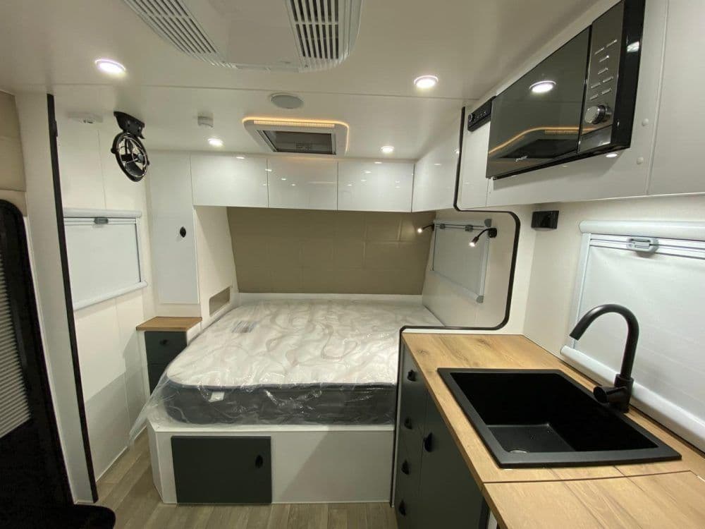 Viking — Bed to kitchen — one line of storage